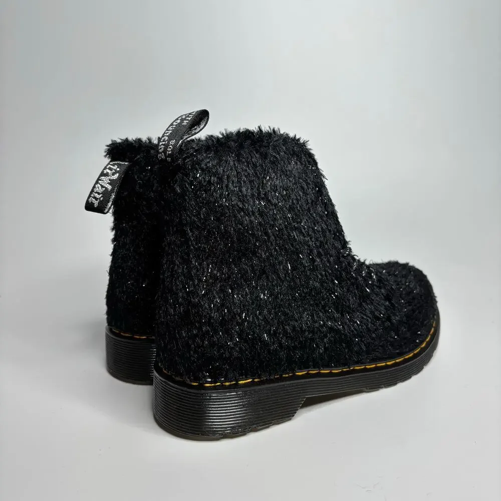 Dr. Martens Junior 1460 Pascal Tinsel Fur Lace Up Boots in Black